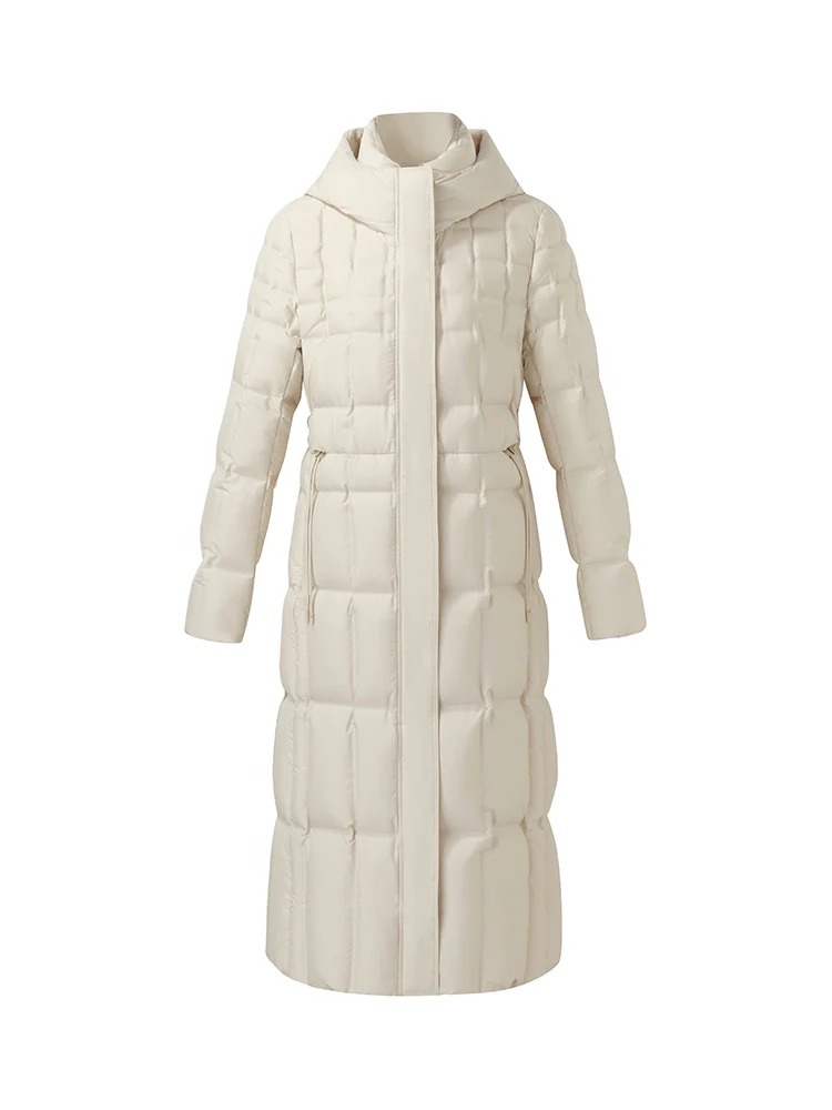 Drawstring Hooded Long Goose Down Coat
