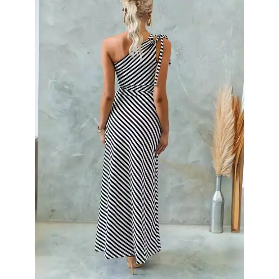 One Shoulder Striped Maxi Dress
