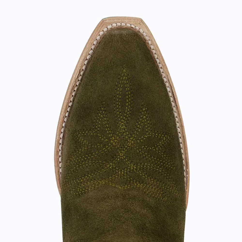 Modern Faux-Suede Embroidered Snip-Toe Chunky-Heel Mid-Calf Boots