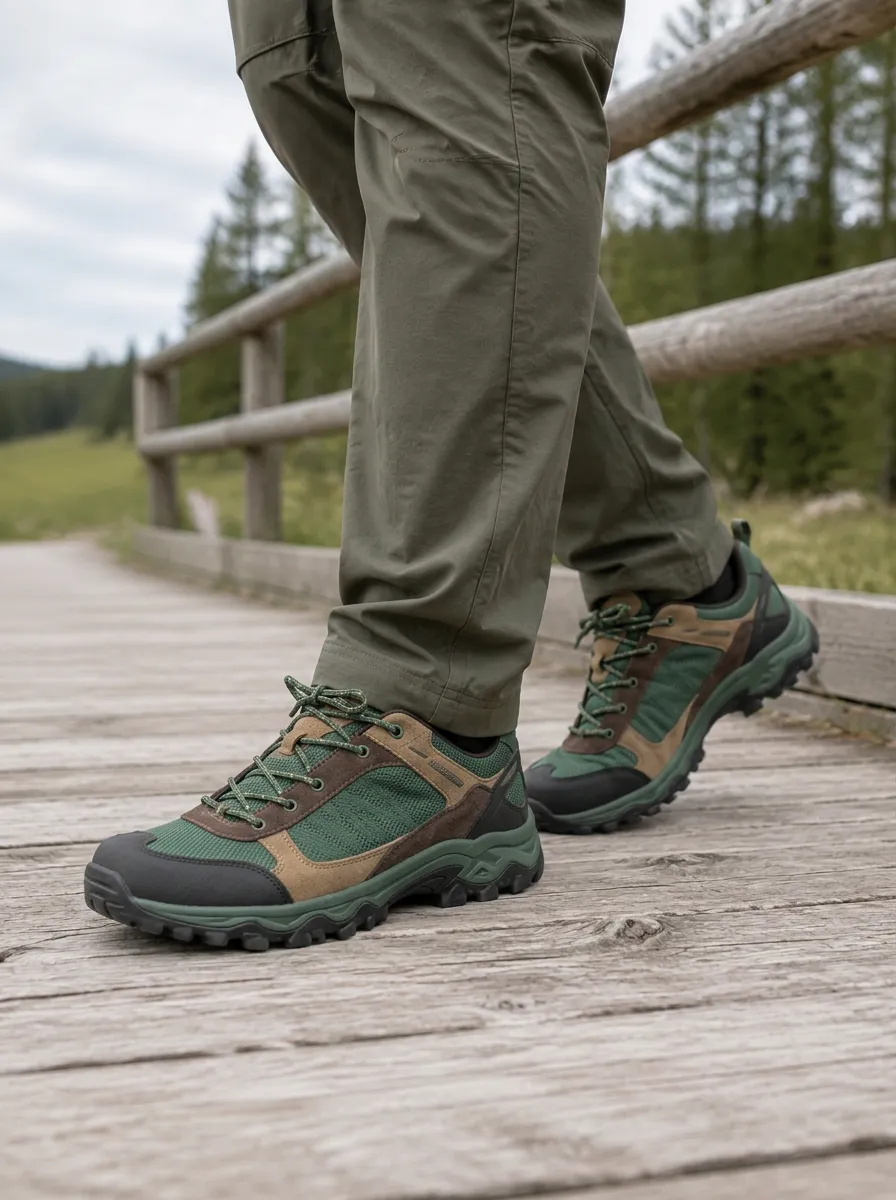 Men's Hiking Enthusiast Green Brown Pattern Printed Shoes