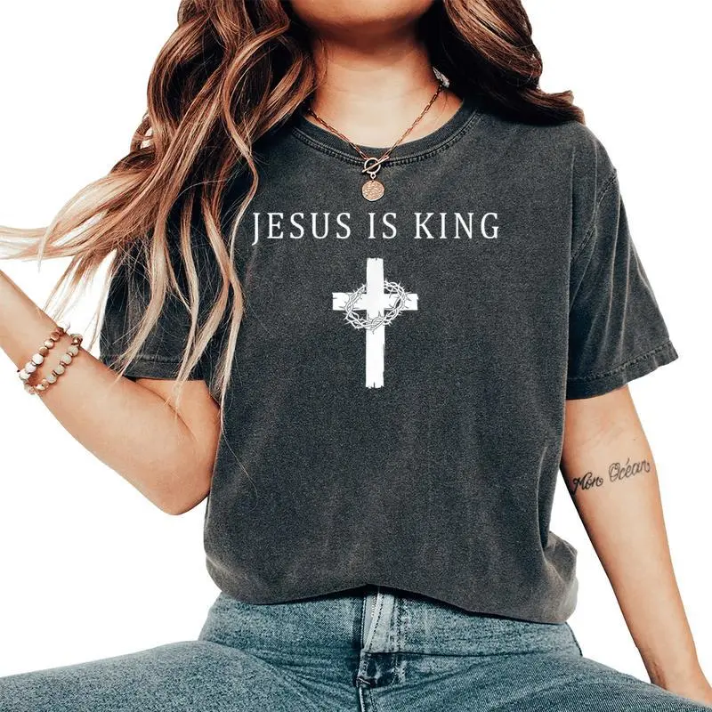 Jesus Is King Christian Religious Cross Faith For Women Women's Oversized Comfort T-Shirt