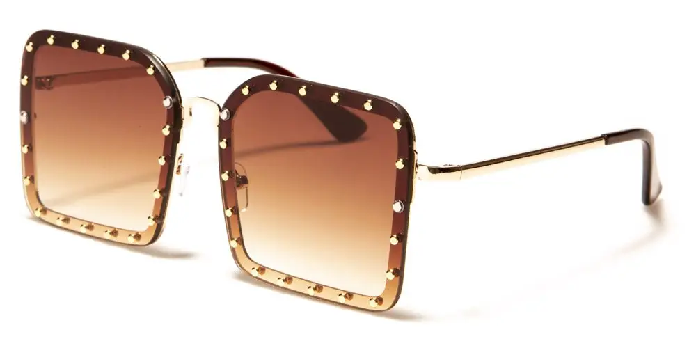 Women's Rhinestone Detail Square Sunglasses