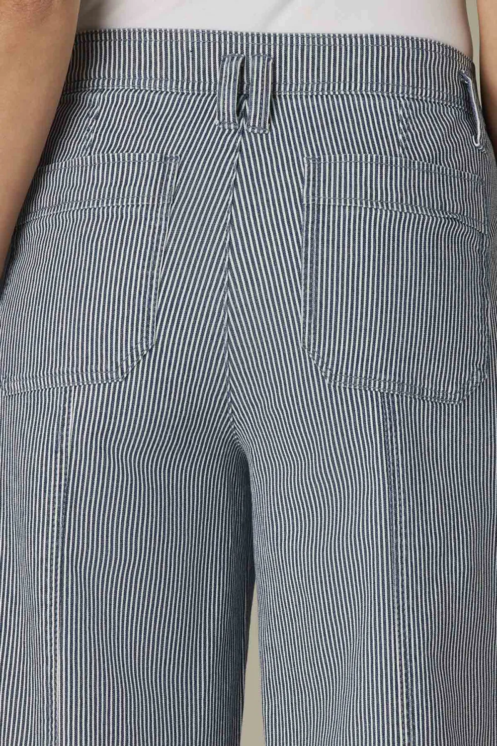  Striped Wide Cropped Utility Jeans