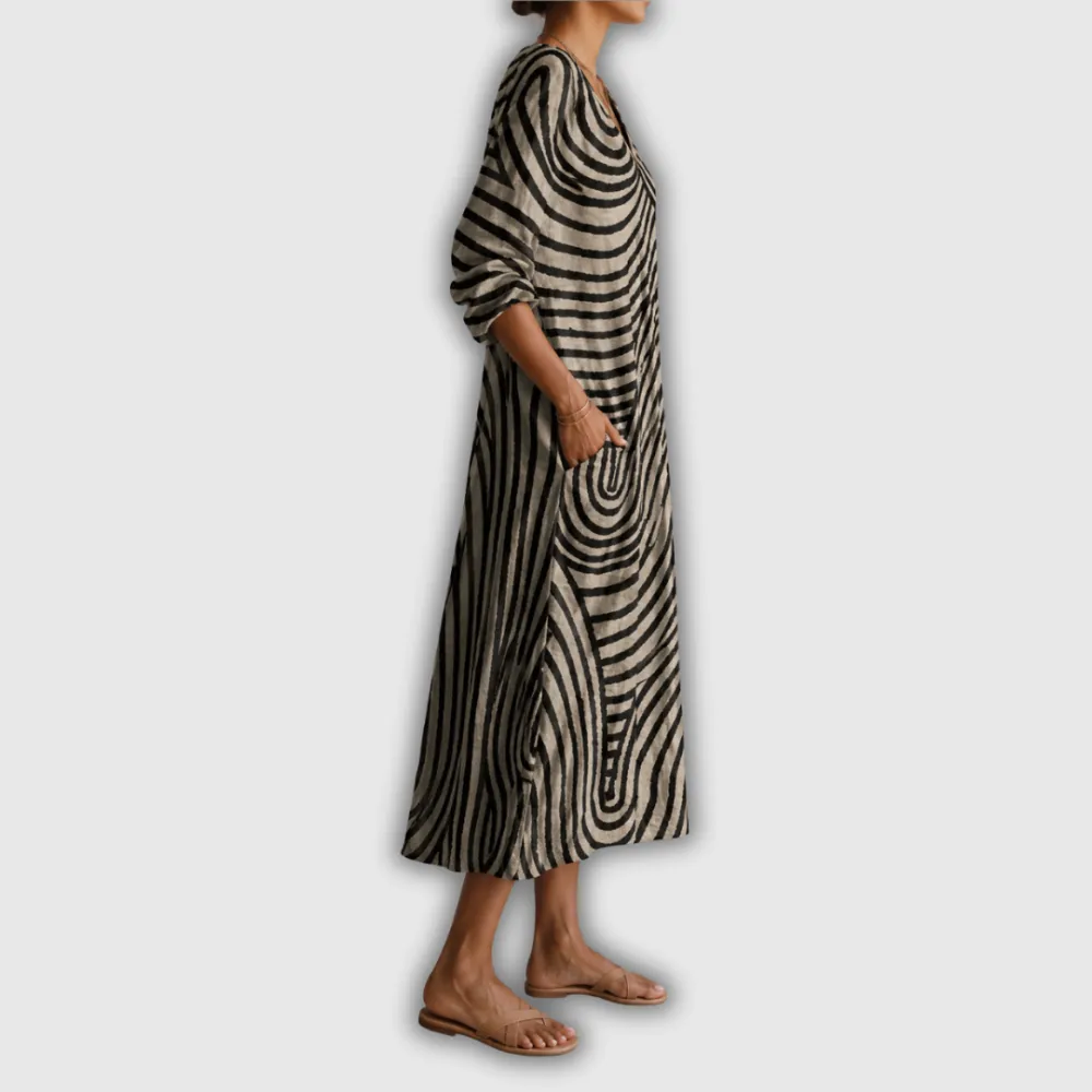 Linen Printed Relaxed Casual Dress
