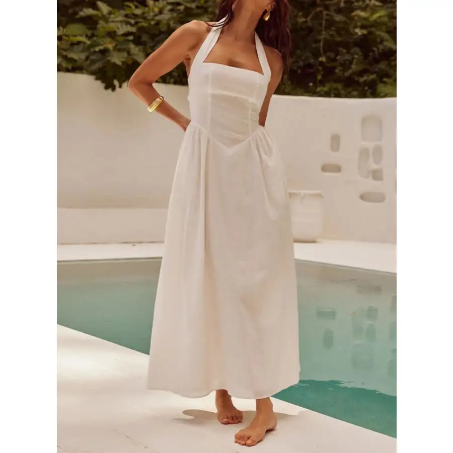 Relaxed Halter Neck Maxi Dress with Pockets