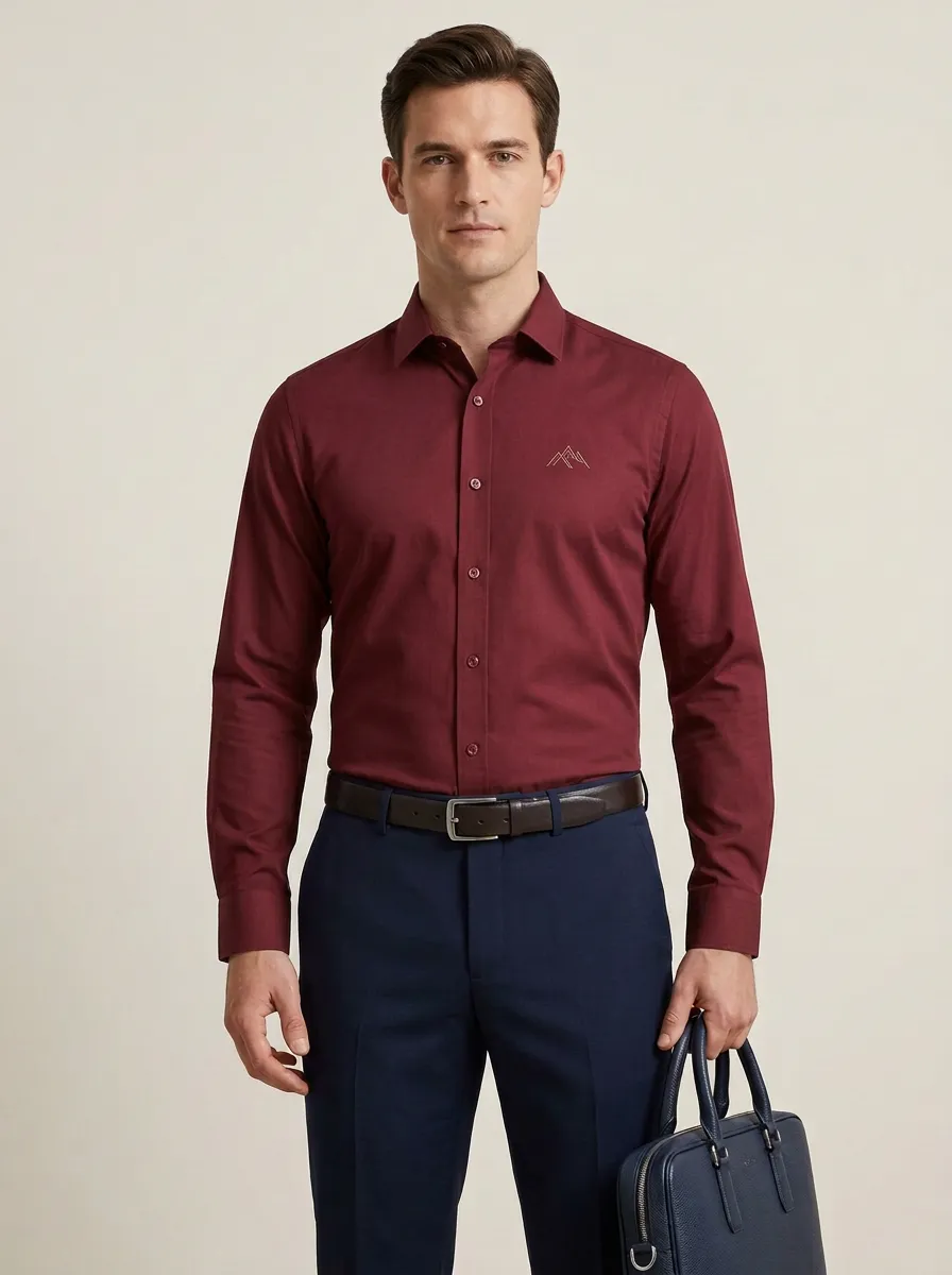Men's Harbor Non-Iron Cotton Mountain Embroidered Accent Dress Shirt