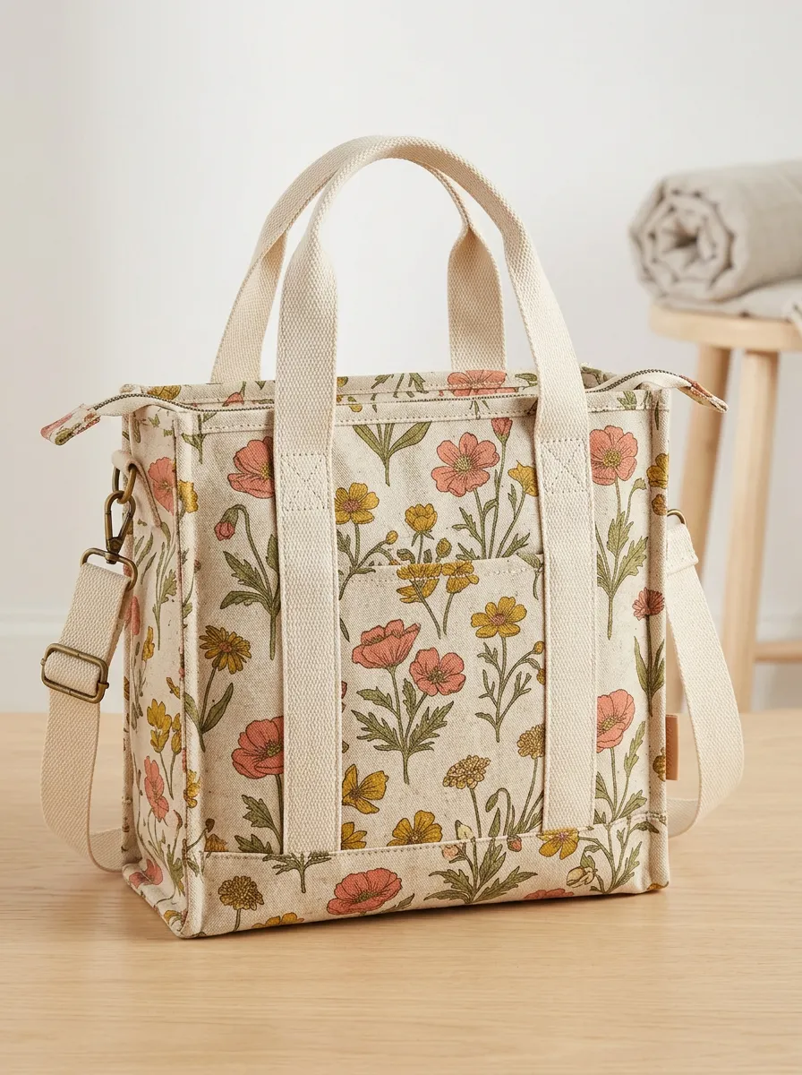 Women's Floral Wildflower Printed Canvas Shoulder Tote Bag