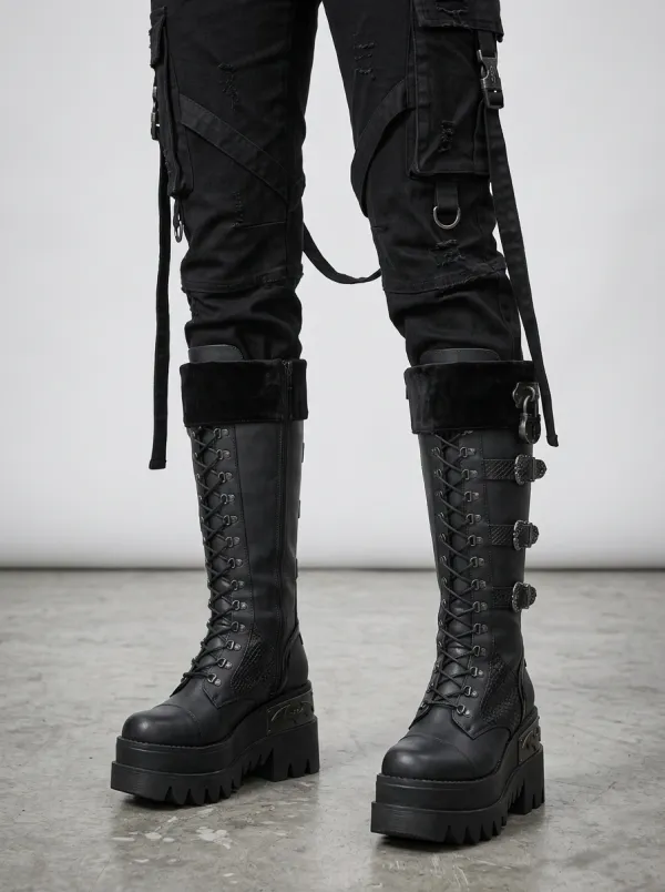 Modern Gothic Bat Snake Buckle Silhouette Women's Gothic Platform Boots