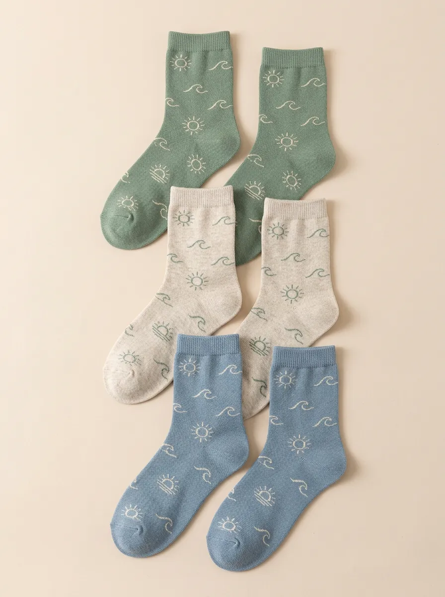 Women's Patterned Ribbed 3-Pack Crew Socks