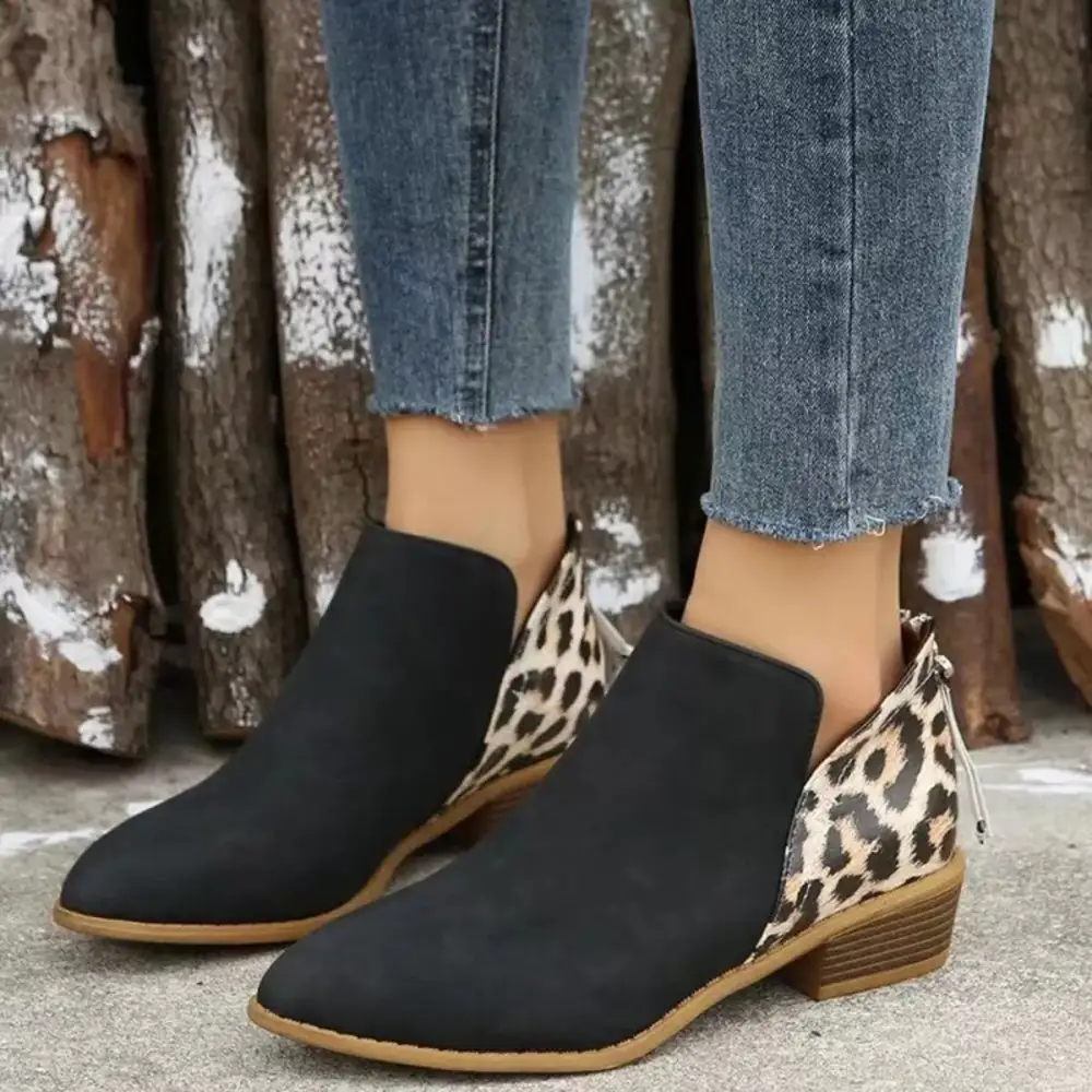 Polished Pointed Toe Block Heel Boots