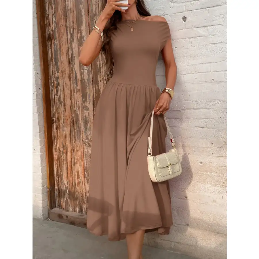 Single Shoulder Midi Dress with Pockets