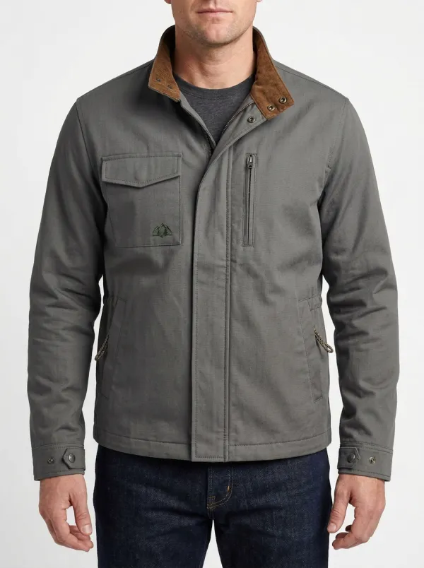 Men's Outdoor Adventure Mountain Printed Olive Field Jacket