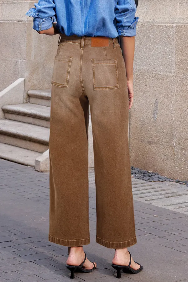High Waist Patch Pocket Casual Jeans