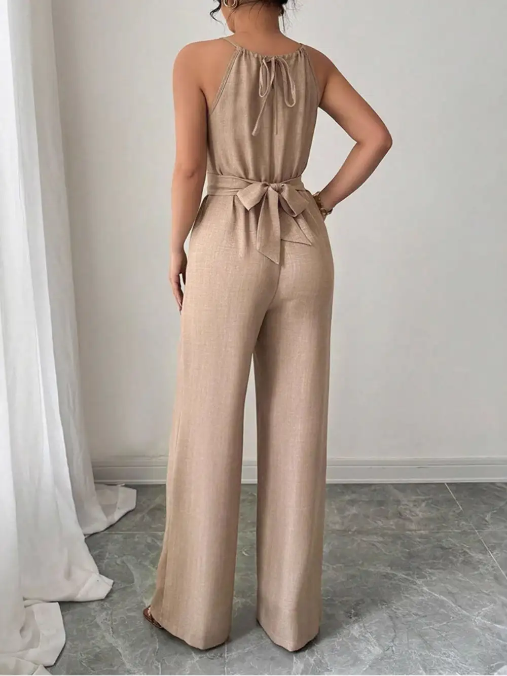 Sleeveless Tie Waist Wide Leg Jumpsuit