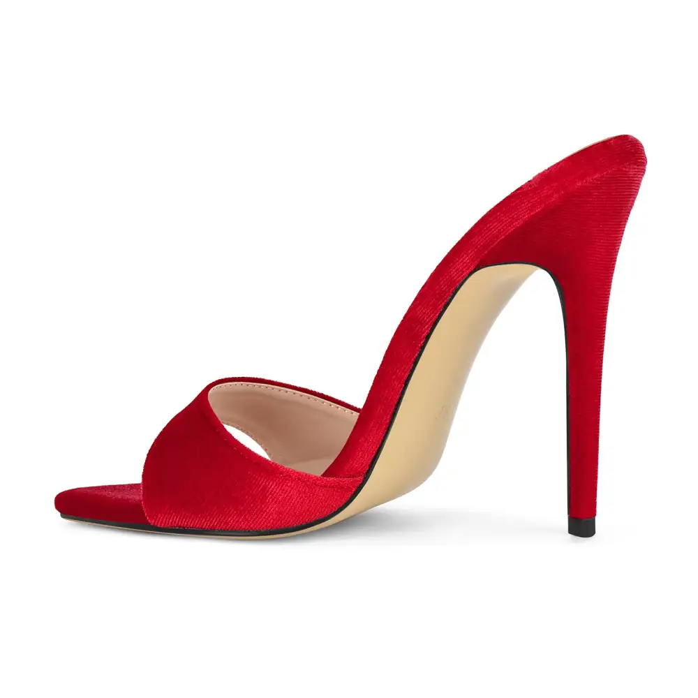 Velvet Pointed Toe Slip On Mule Sandals