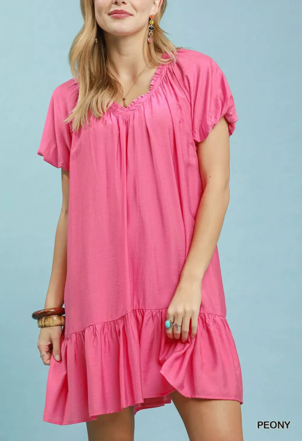 V-Neck Tiered Ruffle Hem Shift Mini Dress