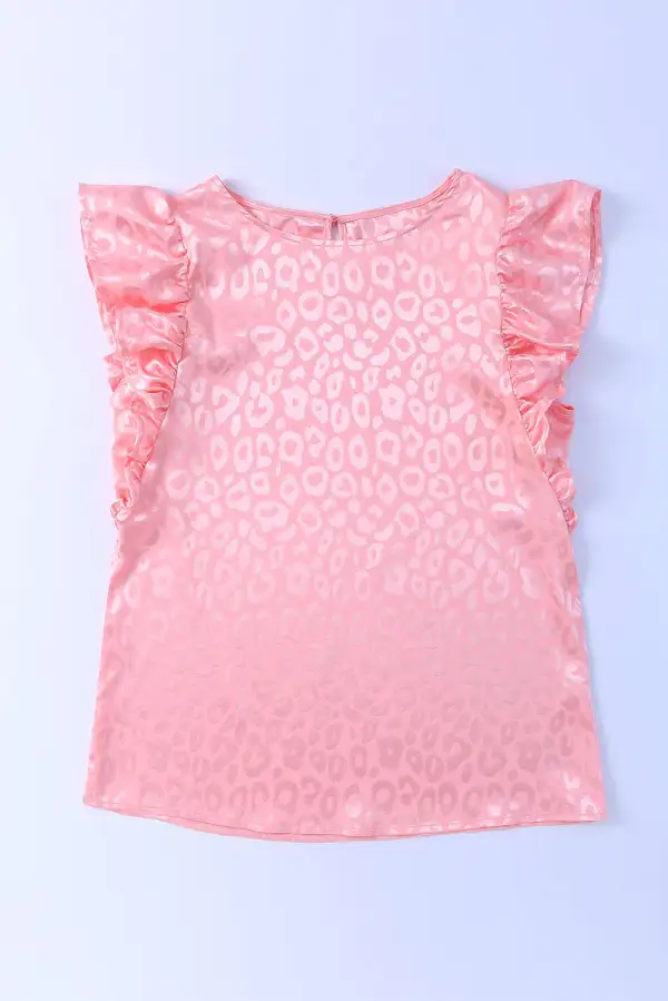 Satin Leopard Print Ruffle Tank Top