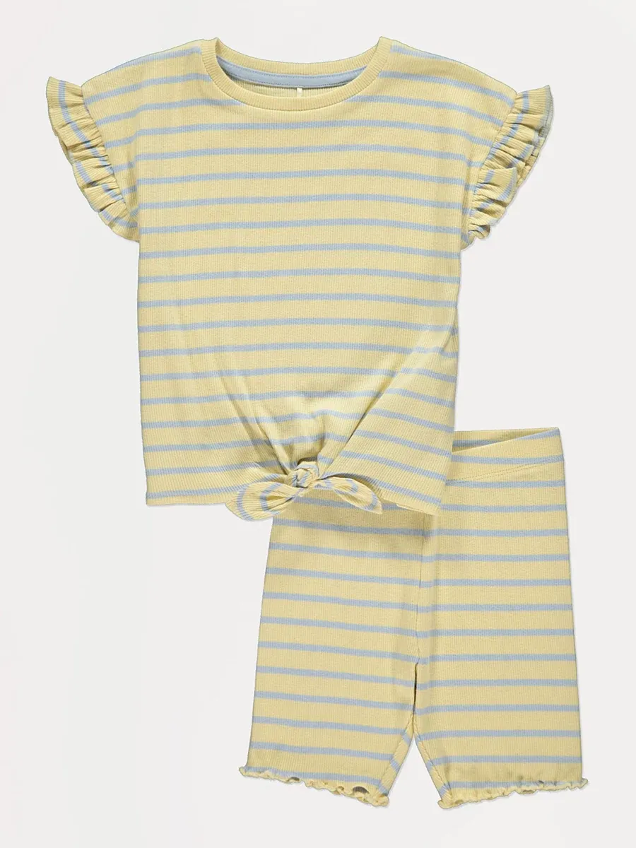 Lemon Striped Bow T-shirt and Shorts Outfit