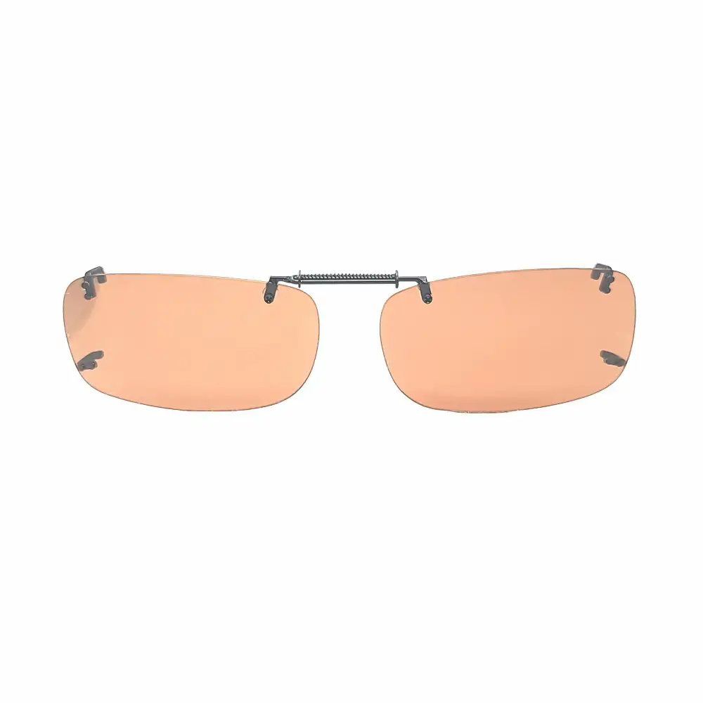 Frameless Amber Lens 56mm Rectangular Polarized Clip-On Sunglasses with Hard Case