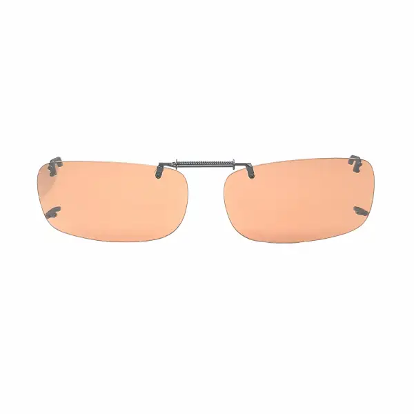 Frameless Amber Lens 56mm Rectangular Polarized Clip-On Sunglasses with Hard Case