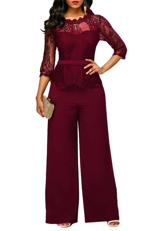 Lace Peplum Wide-Leg Jumpsuit