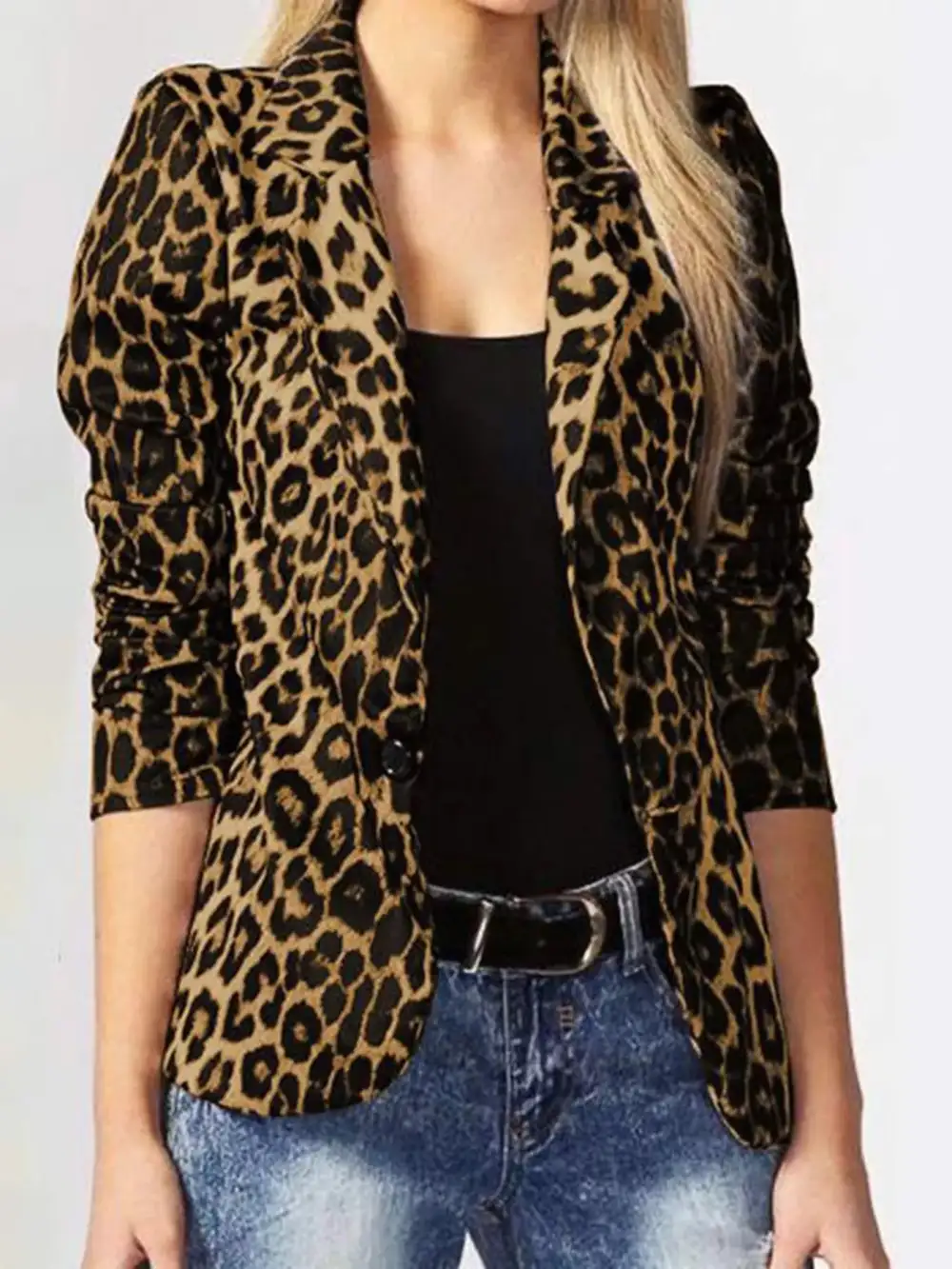 Single-Button Leopard-Print Blazer