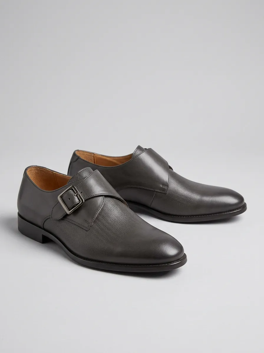 Men's Business Formal Herringbone Pattern Buckle Leather Shoes