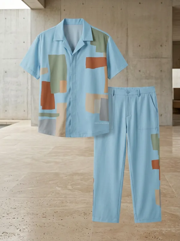 Men's Abstract Geometric Pattern Printed Casual Set