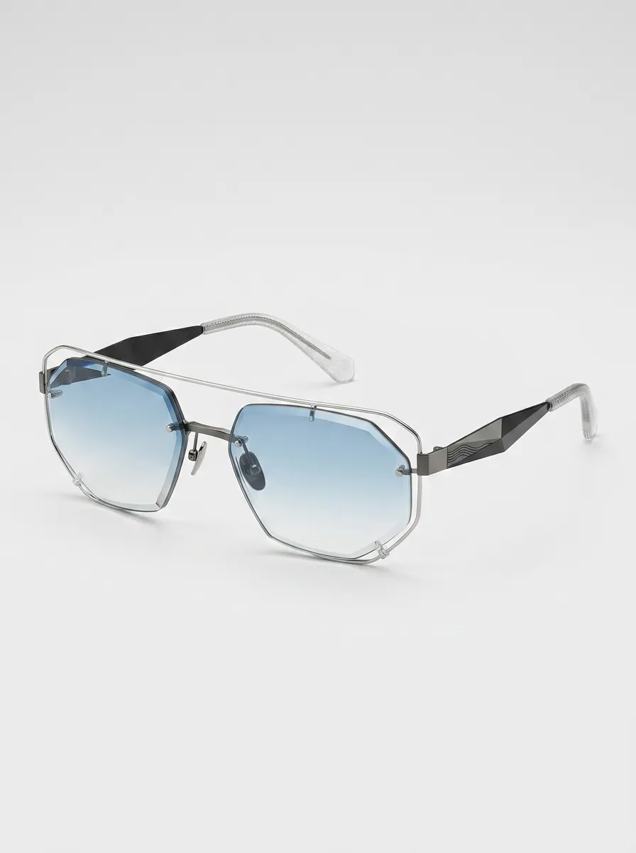 Unisex Modern Geometric Blue Gradient Tinted Metal Sunglasses