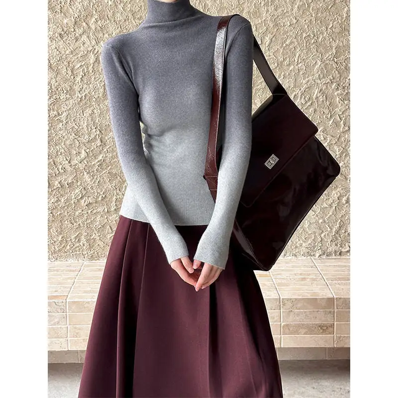 Streamlined Gradient High Neck Knitted Sweater