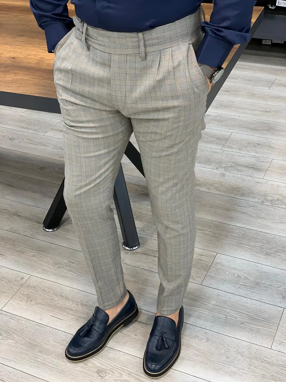 Refined Modern Slim Fit Plaid Tailored Trousers