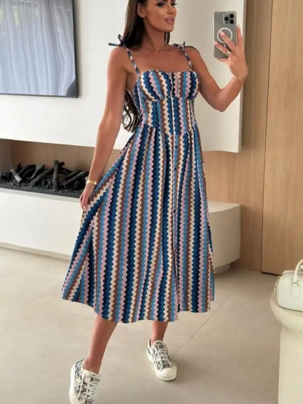 Drape Striped Midi Dress
