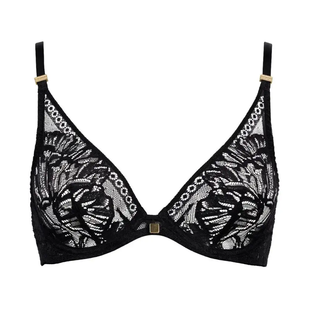 Women's Full Coverage Underwire Chimney Back Floral Lace Triangle Floral Detail Bra