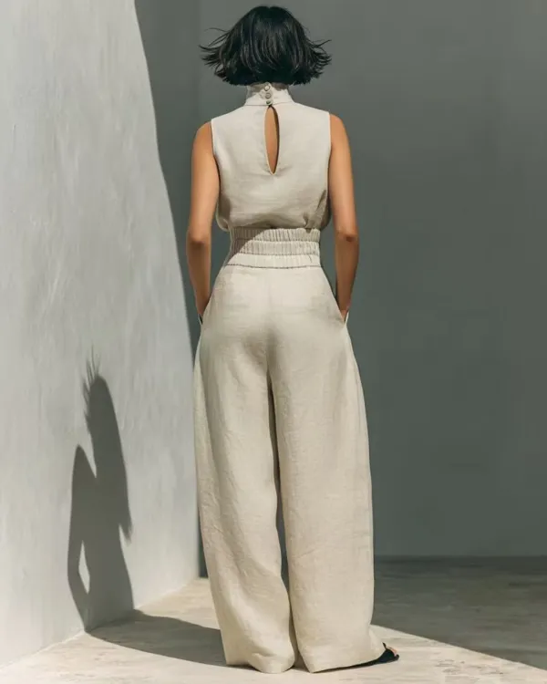 Sleeveless Top Wide Leg Pants Minimalist Two-Piece Outfit