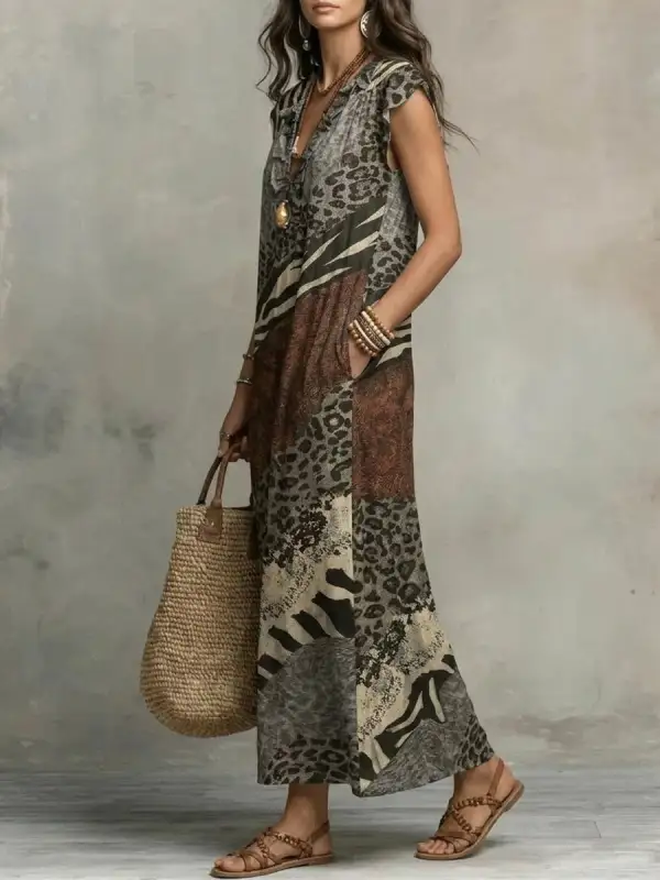 Ruffled Printed Sleeveless Neck Maxi Dress