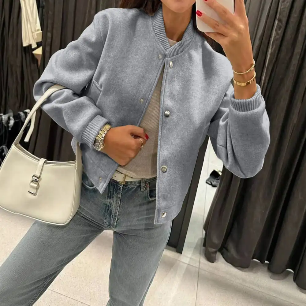 Cropped Teddy Ribbed Trim Bomber Jacket