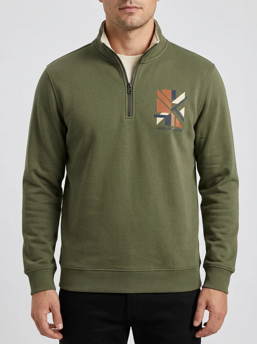 Casual Detail Half-Zip Geometric Men's Half-Zip Sweatshirt
