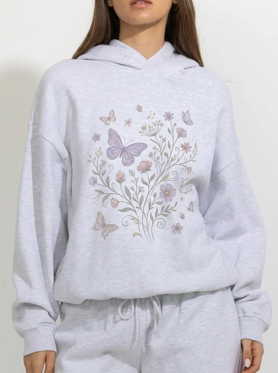 Women's Nature Lover Butterfly Floral Printed Hoodie