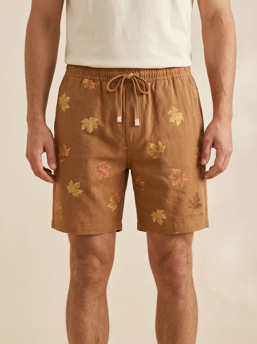 Maple Leaf Print Drawstring Feature Shorts