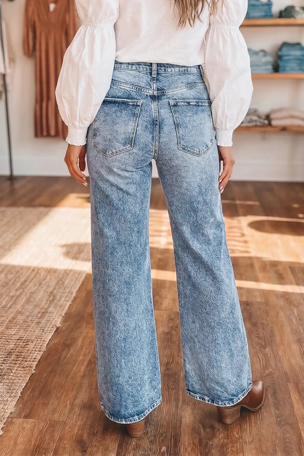 High Waist Flared Pocketed Casual Jeans