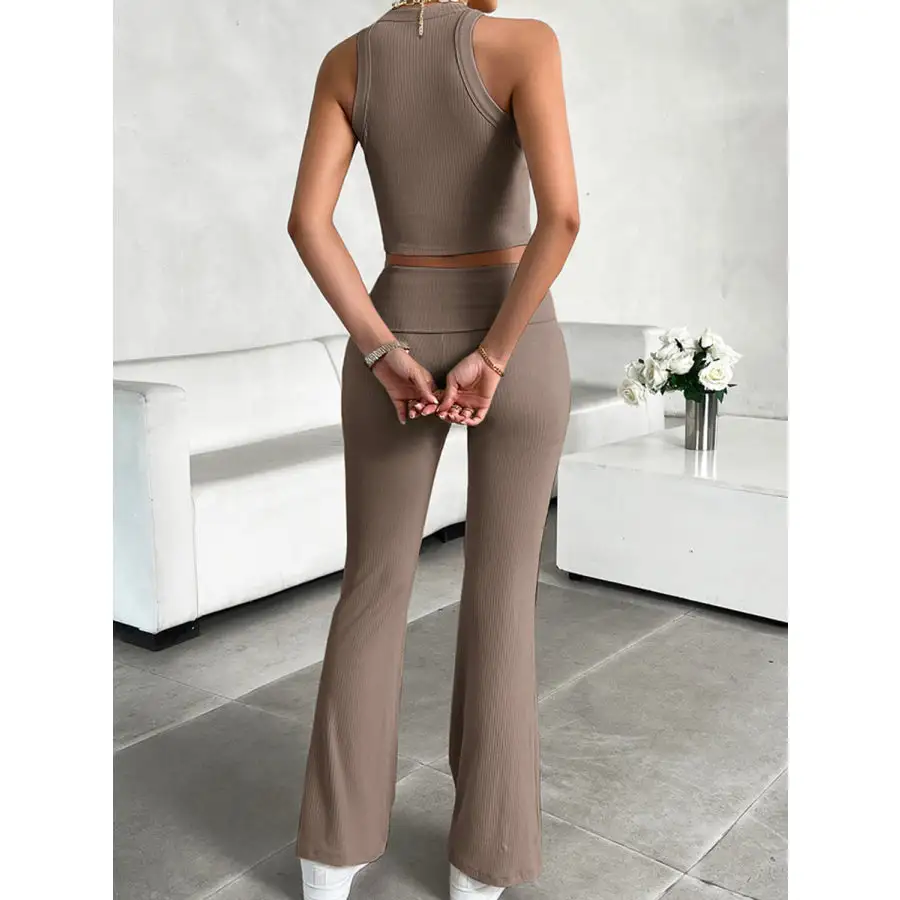 Ribbed Round Neck Tank and Pants Set