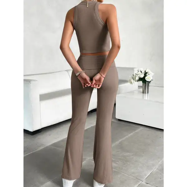 Ribbed Round Neck Tank and Pants Set