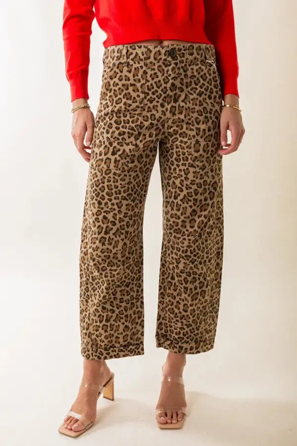 Leopard Print High Waist Utility Pants