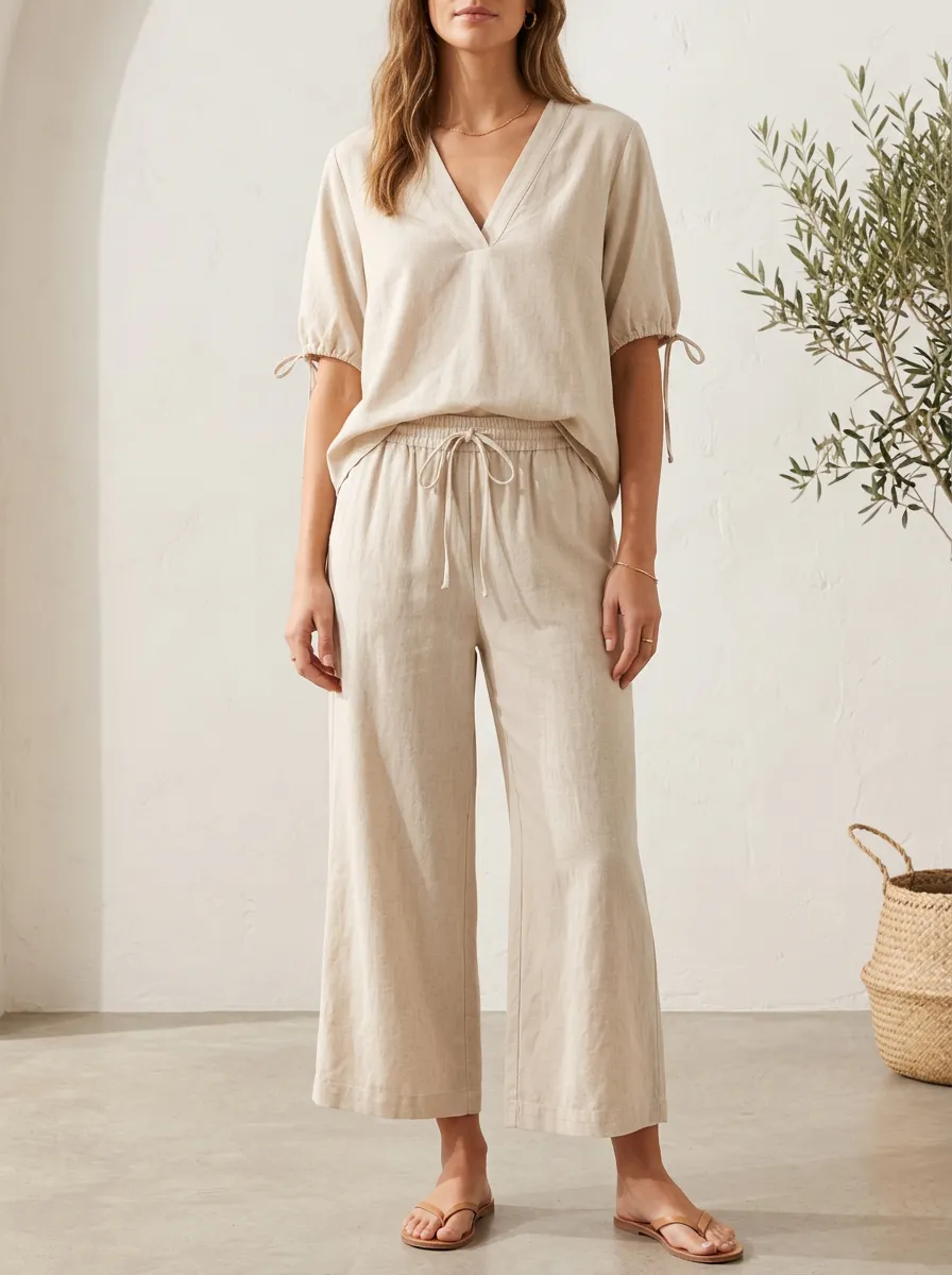 Classic Short-Sleeve Women's V-Neck Casual Lounge Set