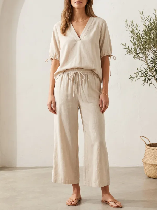 Classic Short-Sleeve Women's V-Neck Casual Lounge Set