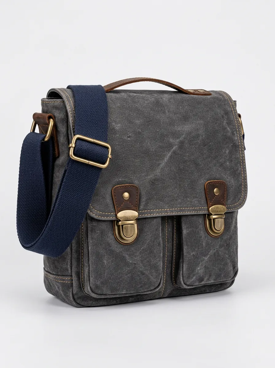 Men's Waxed Canvas Crossbody Bag with Subtle Styling