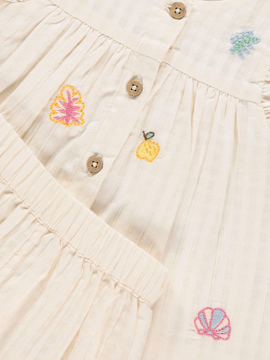 Neutral Gingham Embroidered Top and Trousers Outfit detail 1