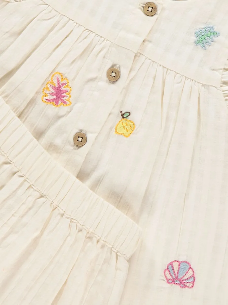 Neutral Gingham Embroidered Top and Trousers Outfit