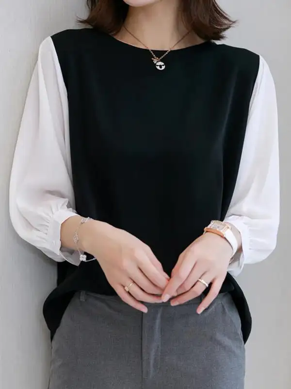 Layered Look Relaxed Panel Detail Round Neck T-Shirt