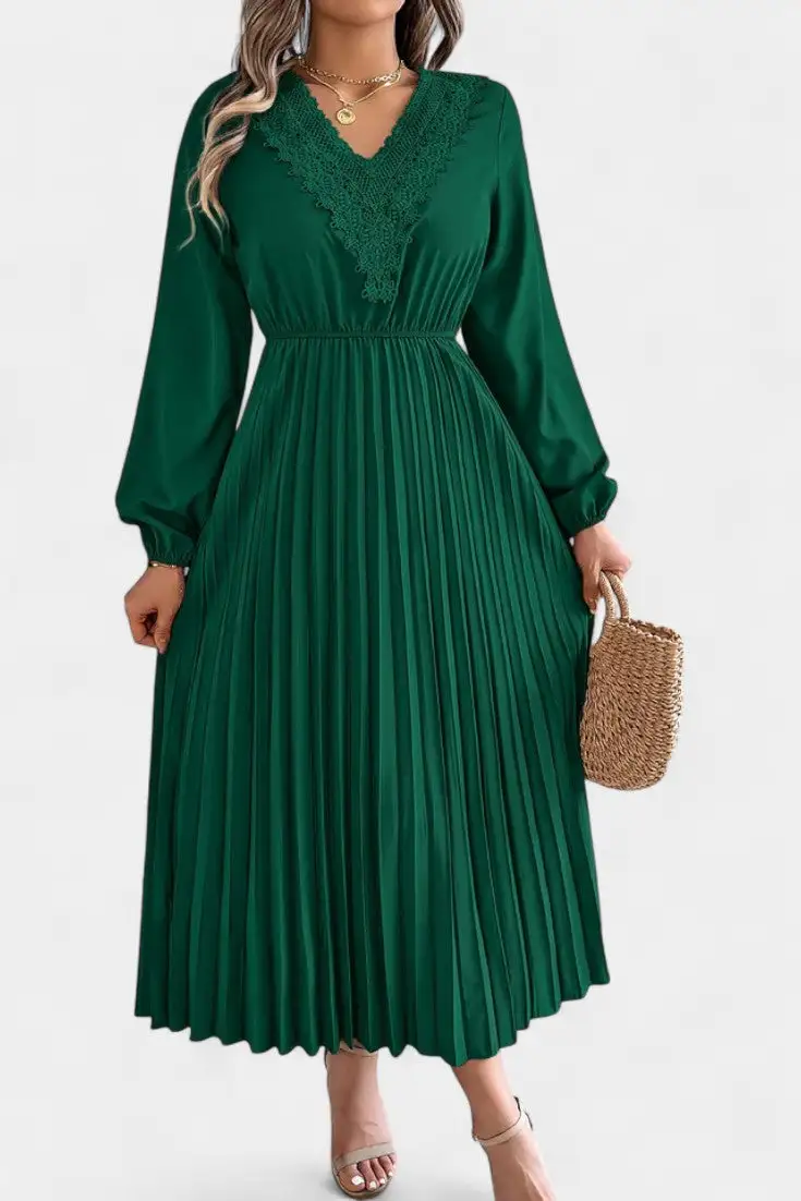 Pleated Lace Casual Dress